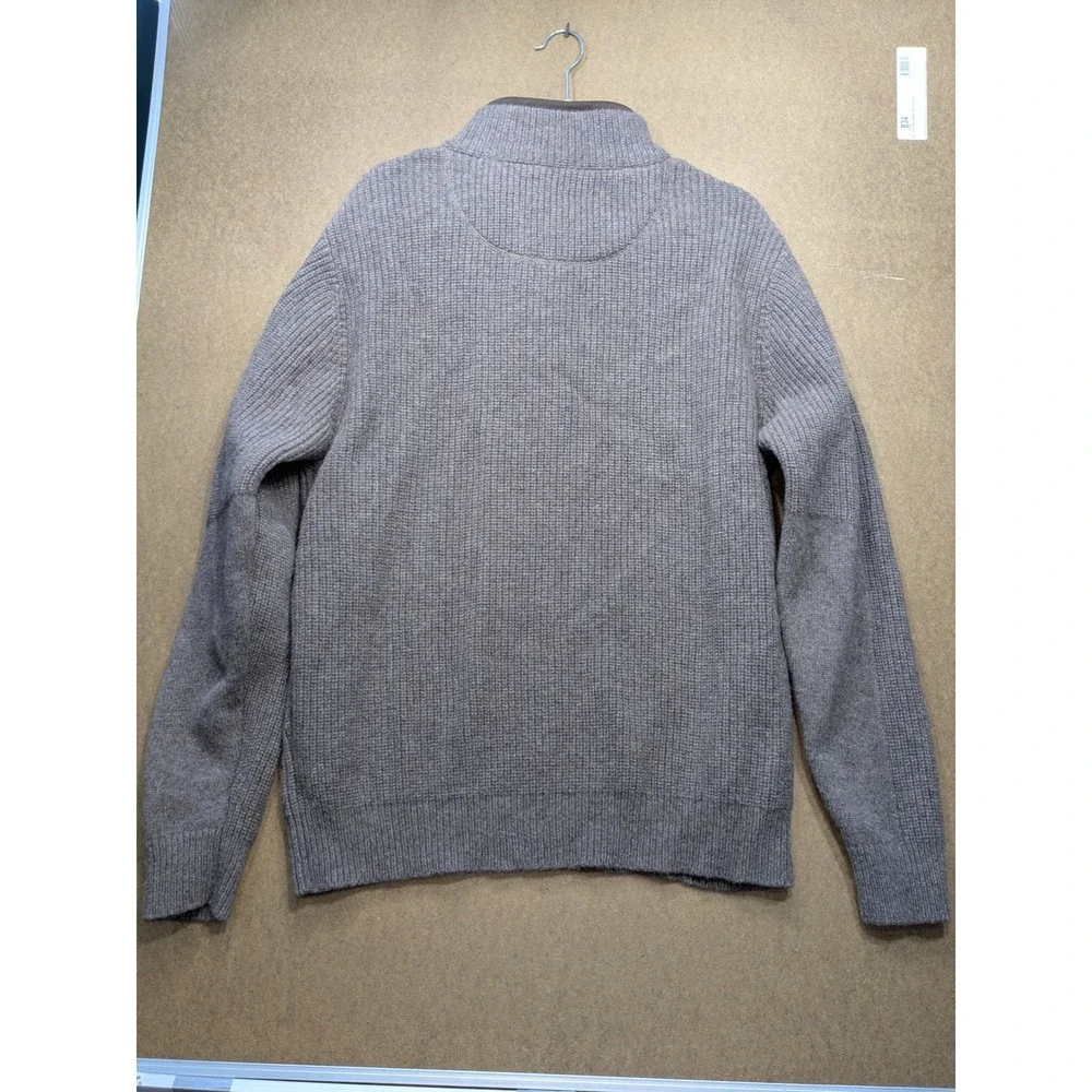 LL Bean Mens Merino Lambswool Quarter Zip Sweater Brown Textured Knit M 237808